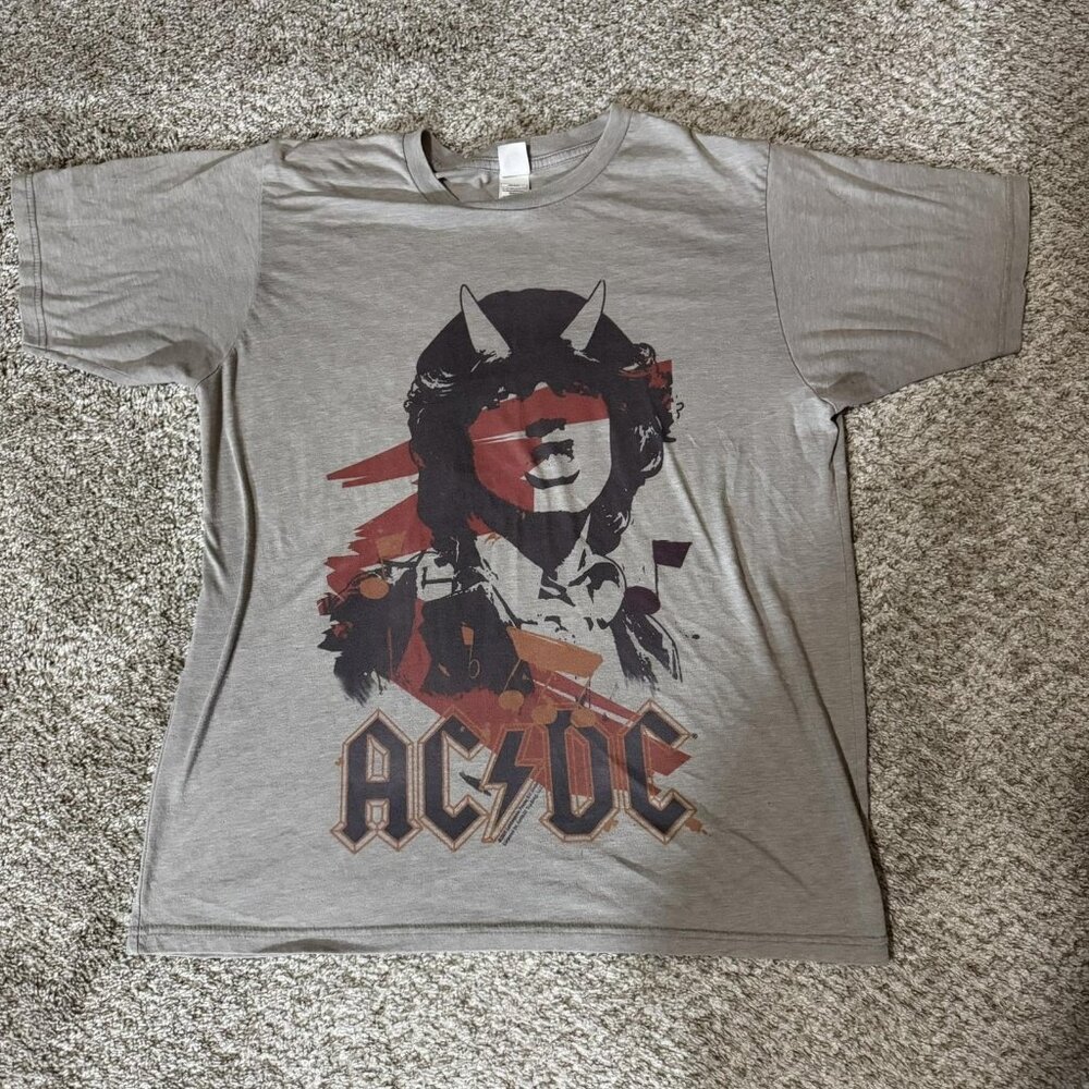 ACDC Shirt Mens Large Gray Band Tee Rock Music Vintage Style Graphic 2009